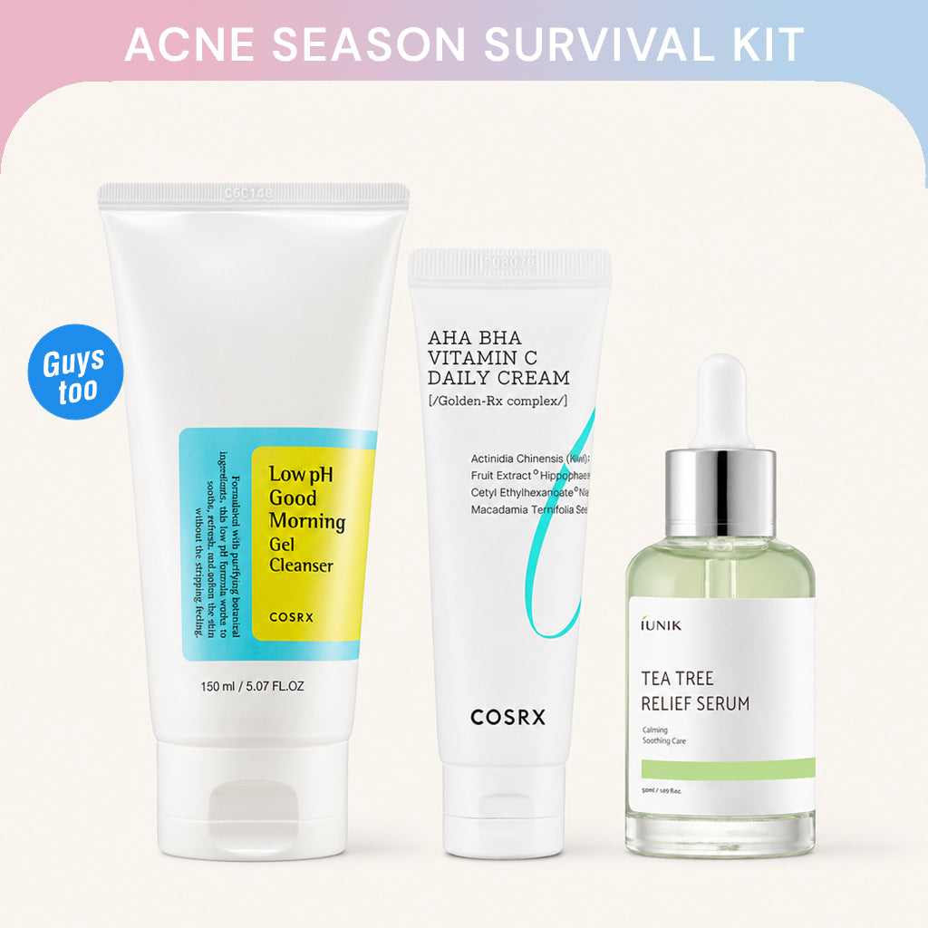 3-Steps Acne Season Survival Kit — Low pH Cleanser, AHA/BHA & Tea Tree Serum