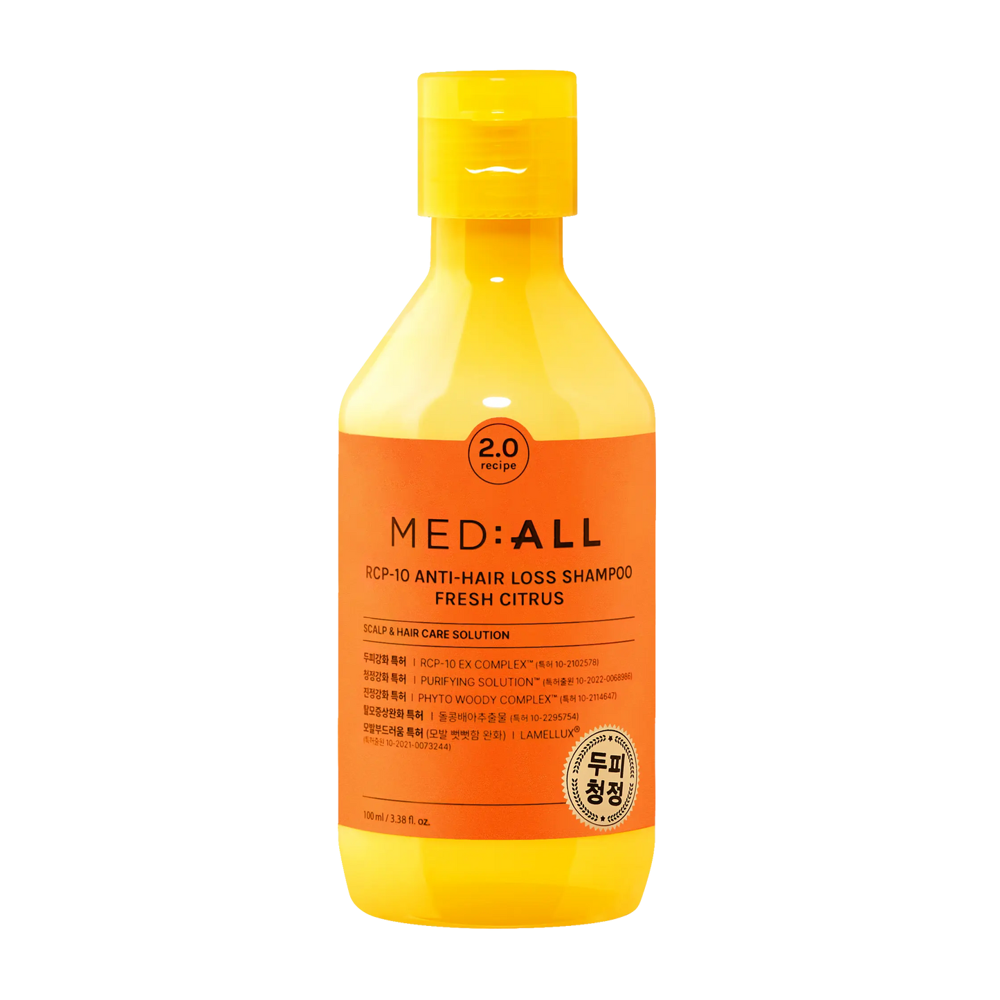 Mediall Rcp-10 Anti Hair Loss Shampoo Fresh Citrus 100ml bottle front view with transparent background