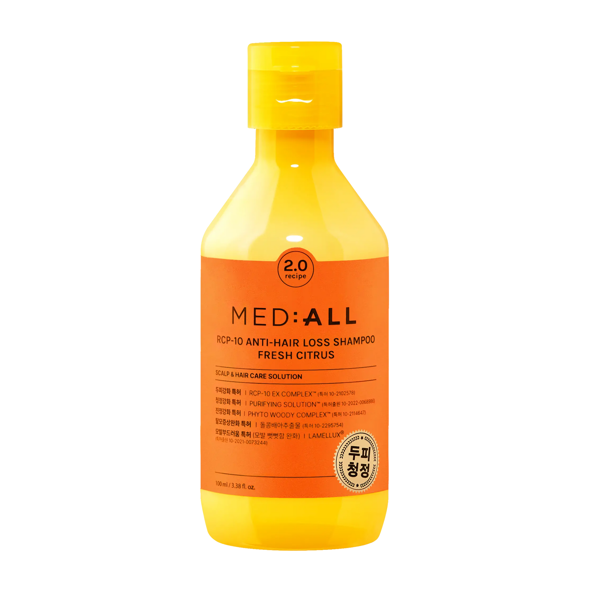 Mediall Rcp-10 Anti Hair Loss Shampoo Fresh Citrus 100ml bottle front view with transparent background