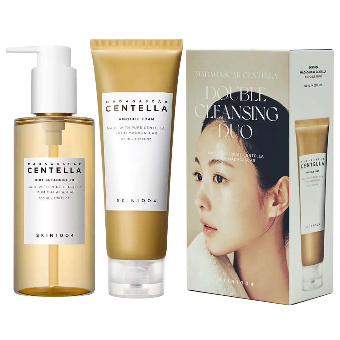 SKIN1004 Madagascar Centella Double Cleansing Duo set featuring cleansing oil and foam for complete double cleansing routine