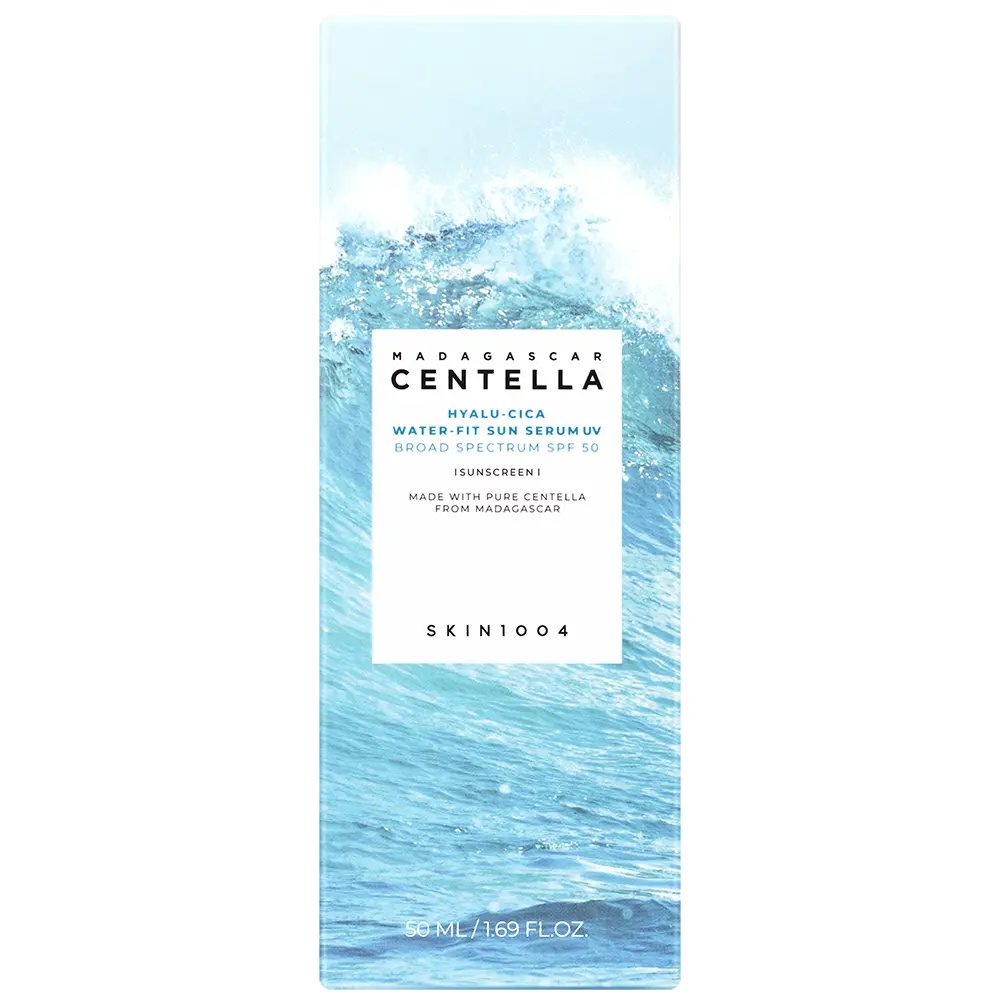 SKIN1004 Madagascar Centella Hyalu-Cica Water-Fit Sun Serum SPF50 box packaging for lightweight sun protection