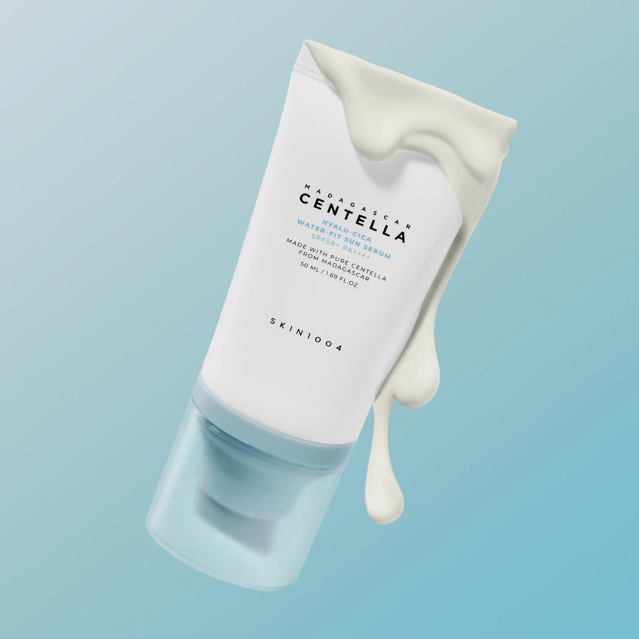 SKIN1004 Hyalu-Cica Water-Fit Sun Serum absorbed into skin with natural dewy finish and no white cast
