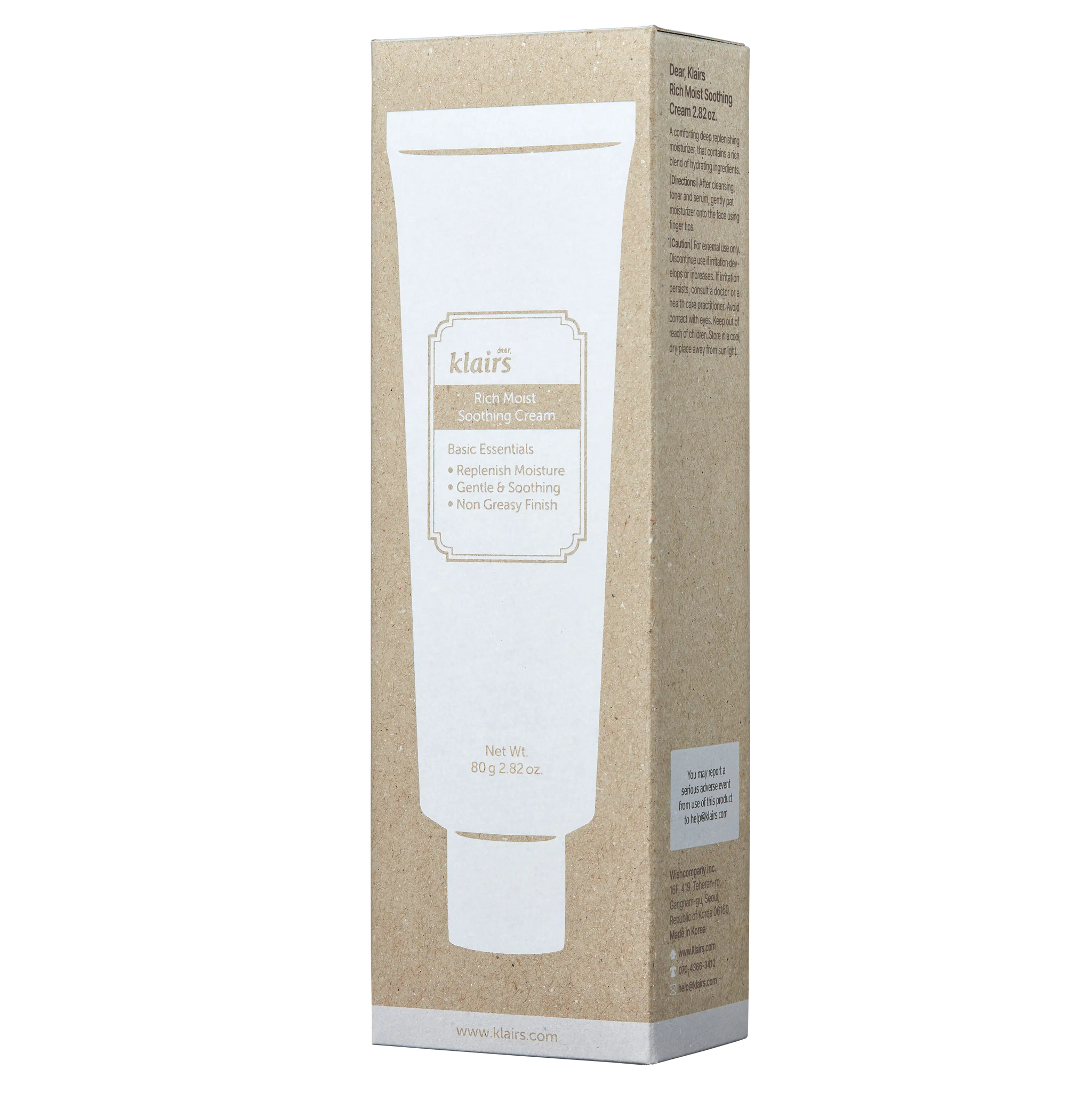 Dear Klairs Rich Moist Soothing Cream 80g packaging box
