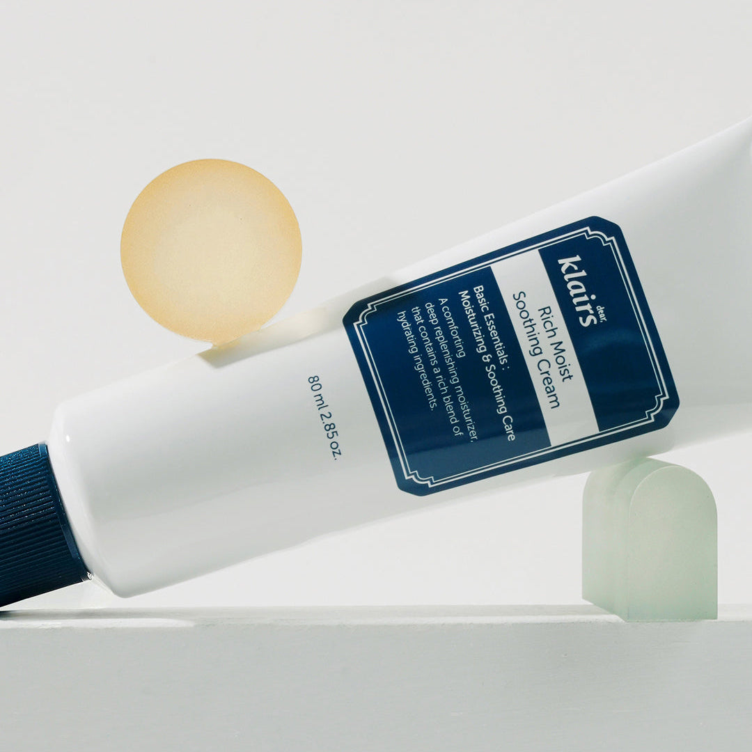 Dear Klairs Rich Moist Soothing Cream tube angled on white background