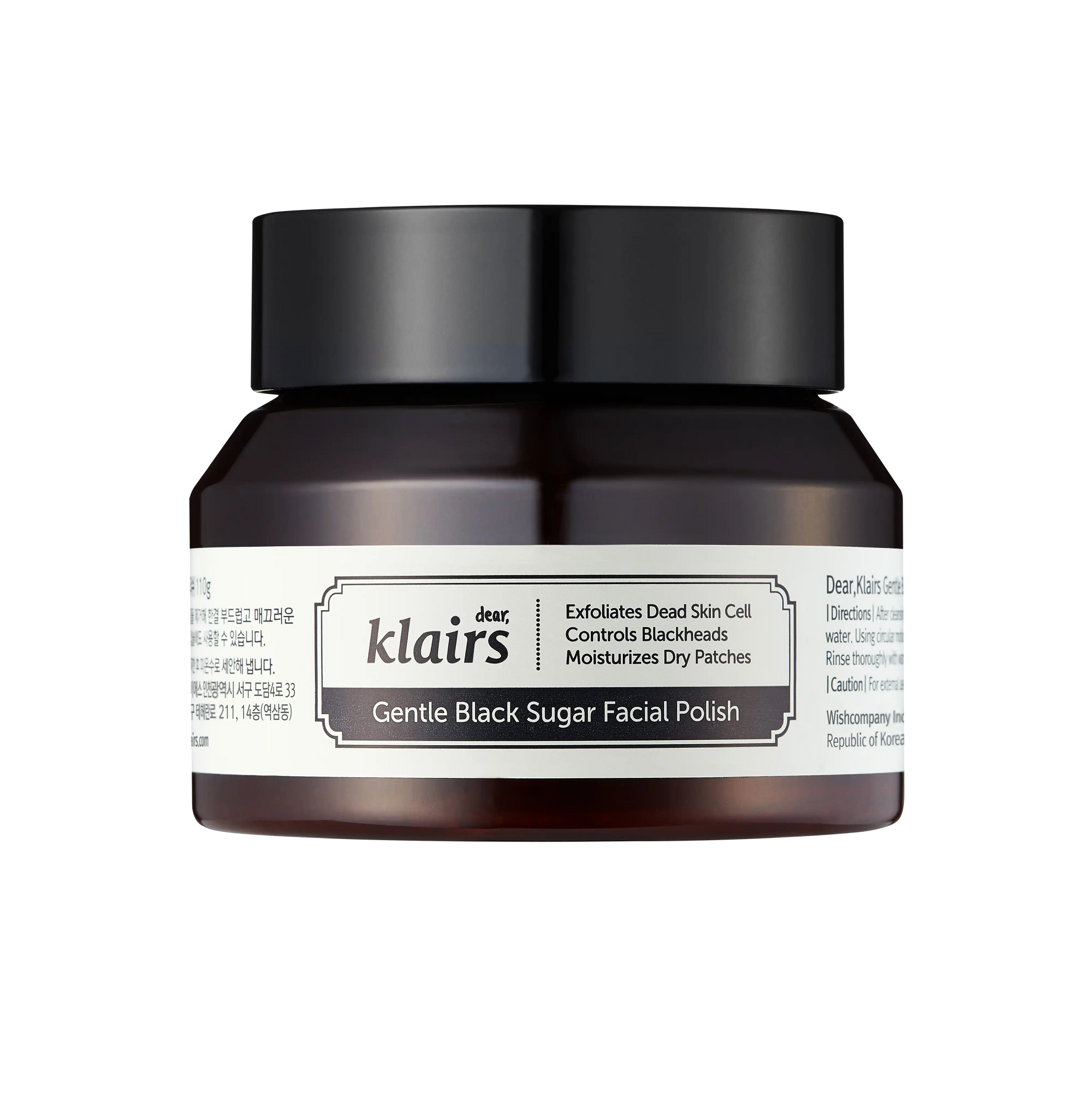 Dear Klairs Gentle Black Sugar Facial Polish 110g jar front view