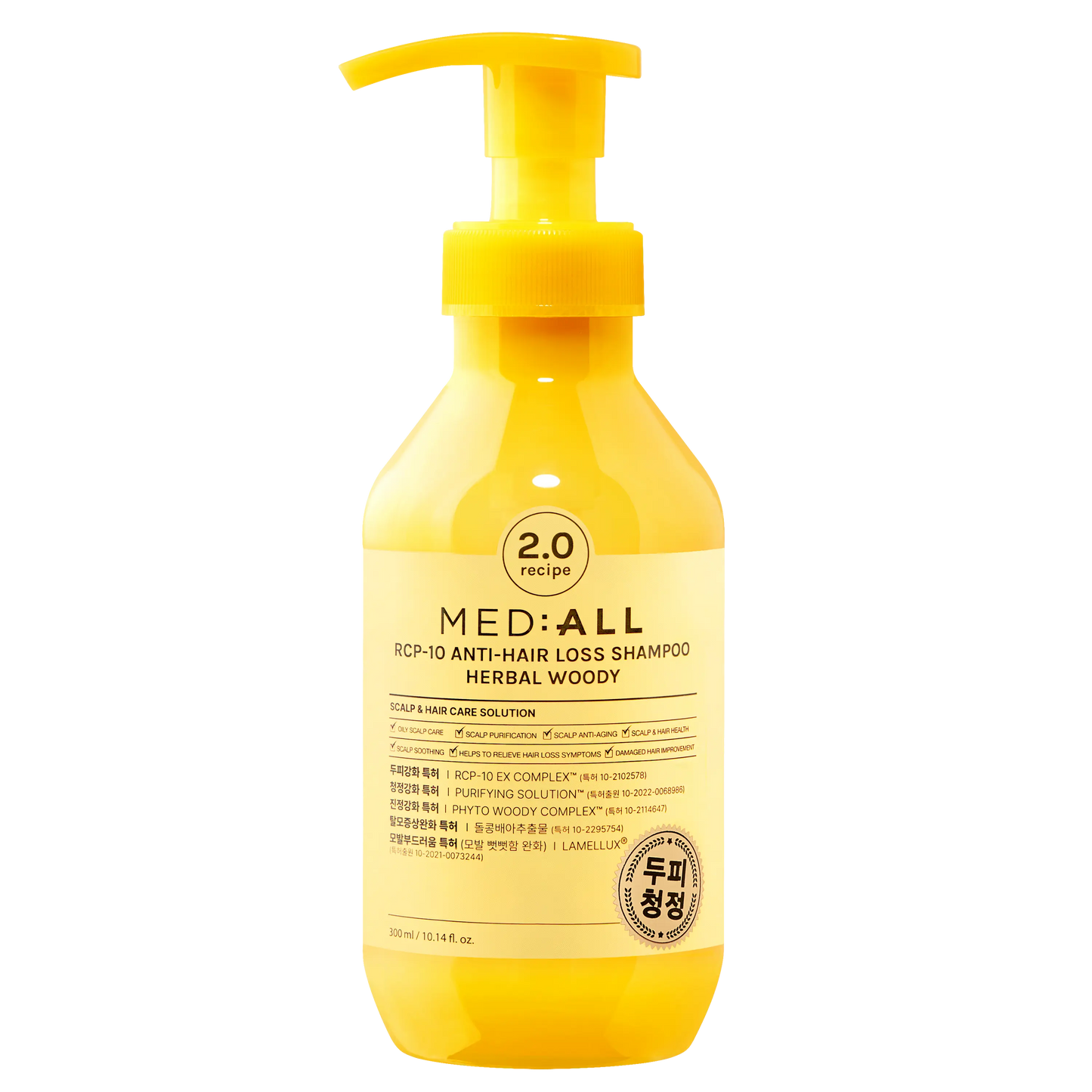 Rcp-10 Anti Hair Loss Shampoo Herbal Woody 300ml bottle front view with transparent background