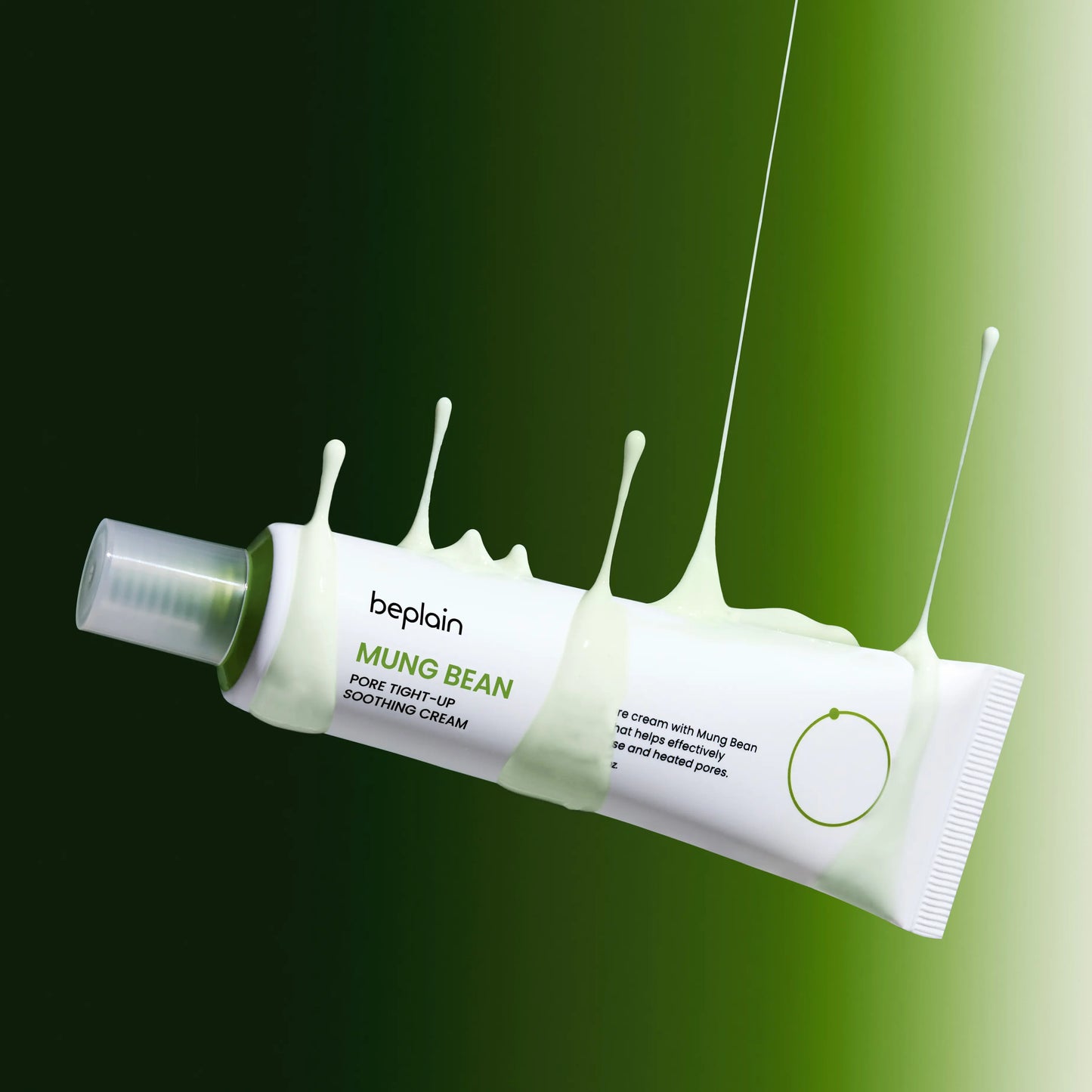 Beplain Mung Bean Pore Tight-Up Soothing Cream texture on gradient background