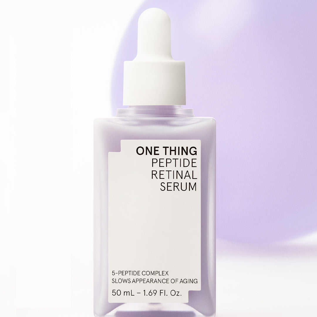 One Thing Peptide Retinal Serum bottle on purple background